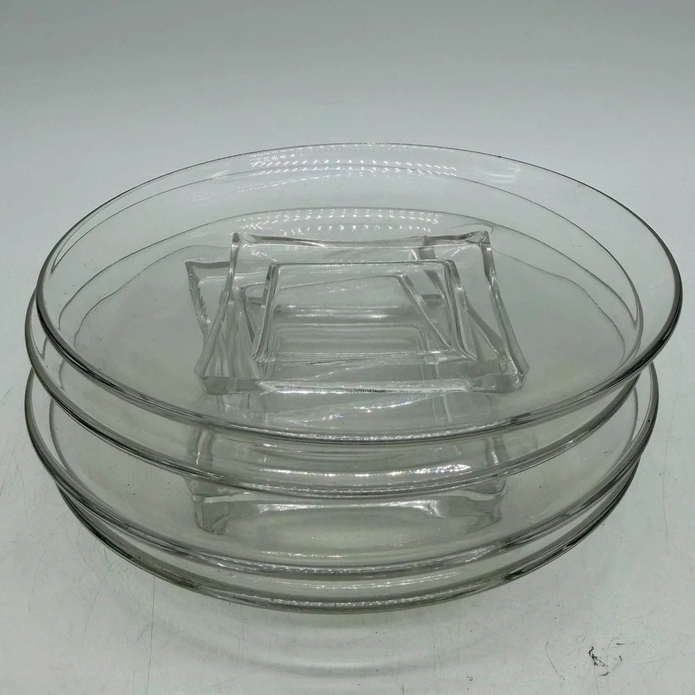Unbranded Clear Glass Round Snack Plates with Square Center Set of 4 Excellent